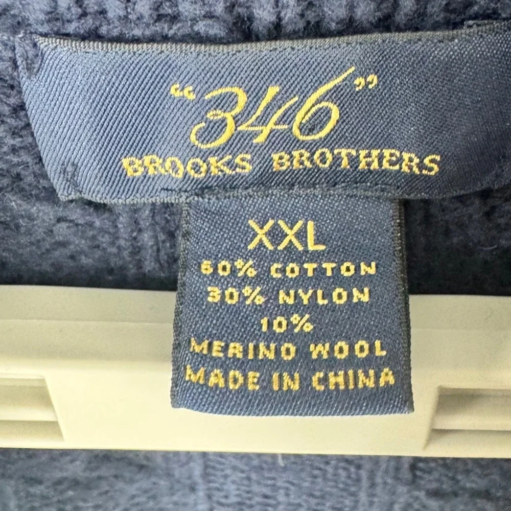 Brooks Brothers 346 Mens XXL Navy Cable Knit Merino Wool‎ Blend 1/4 Zip Pullover